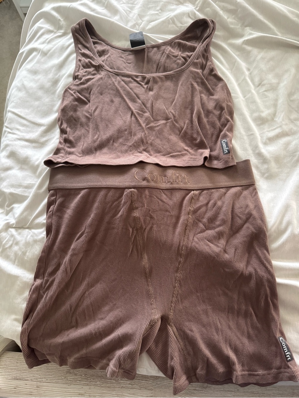 Comfort Ribbed Crop Tank & High-Waist Shorts Set in Mauve Brown